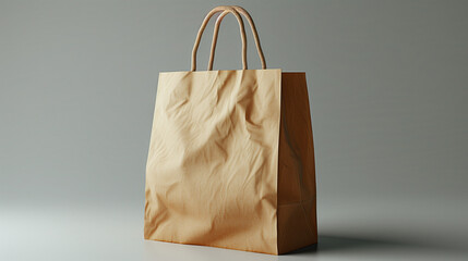 Brown Folded paper bag with handle isolated on white background. Paper bag. Kraft paper shopping bag. Brown folded paper bag with handle. Empty grocery paper bag. Recycled carton package.