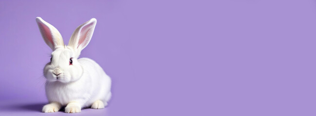 Fototapeta premium White rabbit on pastel background space for text