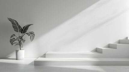 Minimalist interior with plant and staircase shadow