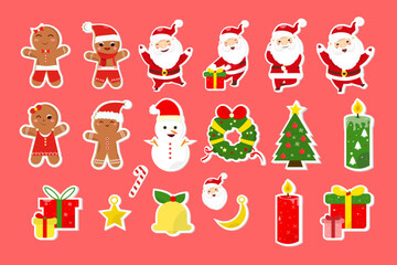 vector element cartoon christmas collection santa gingerbread candle gift tree decoration stickers collection