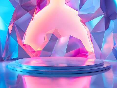 Abstract Geometrical 3D Stage with Glowing Lighting in Award-winning Style