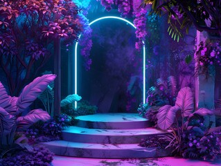 Neon Garden Path in Stylish Surrealistic Forest