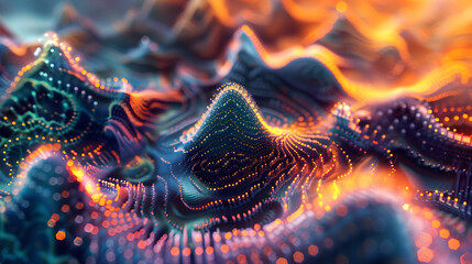 Abstract digital landscape with glowing neon waves