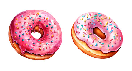 Donut, watercolor clipart illustration with isolated background.
