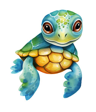 Turtle, watercolor clipart illustration with isolated background.