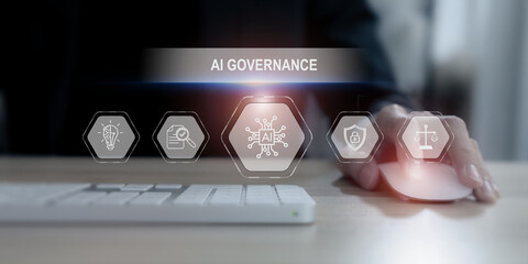 AI Artificial Intelligence governance concept. AI Policy for ensuring responsible, ethical use of...