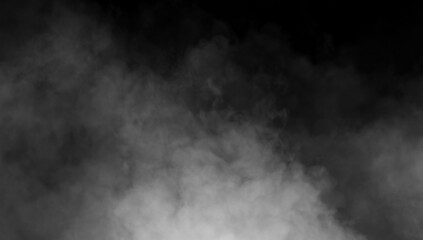 Abstract misty fog on isolated black background. Smoke stage studio. Texture overlays. The concept of aromatherapy.