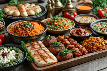 Obraz premium Meal eaten by Muslims after sunset during Ramadan.