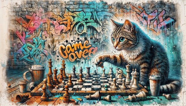 grunge wallpaper design of ca playing chess game 