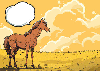 cartoon horse sweating with speech bubble