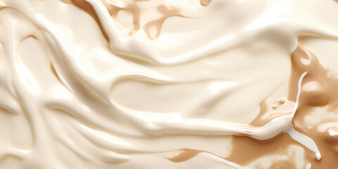 Smooth blend of milky coffee creating a soft wave pattern with a creamy and velvety texture.