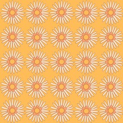 Flower blooming seamless textile fabric patterns on yellow background. Decorative vector illustration design.