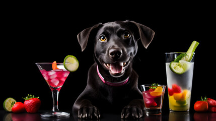 dog with a glass of cocktail