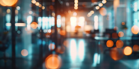 Abstract Blurred Office Environment with Warm Bokeh Lights - obrazy, fototapety, plakaty