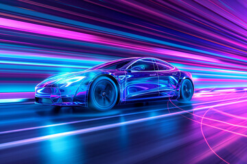 Futuristic electric racing car, cyberpunk, sci-fi.