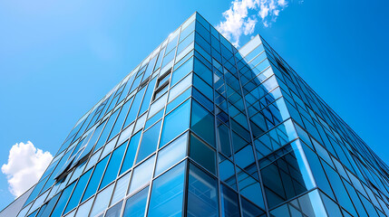 Modern Glass Office Building Against Blue Sky
