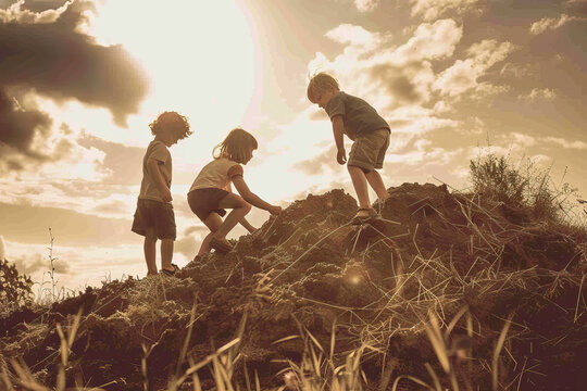 kids playing on dirt pile