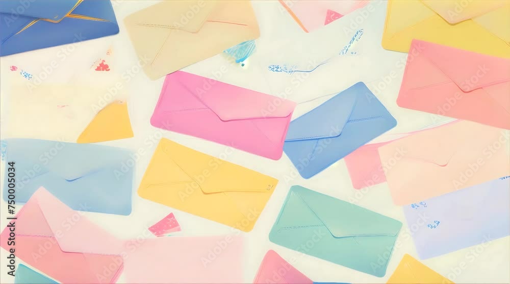 Poster an artistic pattern of various colorful envelopes and love letters with heart doodles and affectiona