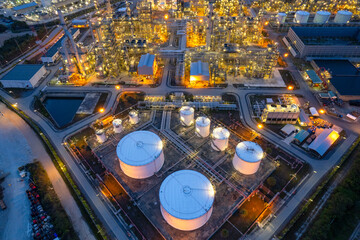 Fototapeta na wymiar Aerial view Industry Oil refinery oil and gas refinery background, Business petrochemical industrial, Refinery oil and gas factory power and fuel energy, Ecosystem estates. Fuel refinery industry