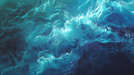 Fototapeta na wymiar Abstract, serene underwater scene with glowing particles and waves