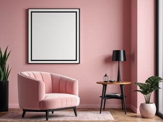 Frame mockup in elegant pink living room, interior mockup with house background