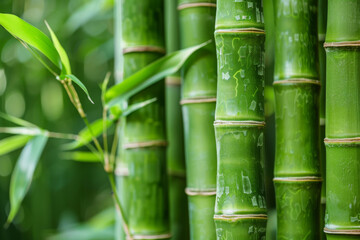 Lush Green Bamboo Stalks in Serene Forest Setting