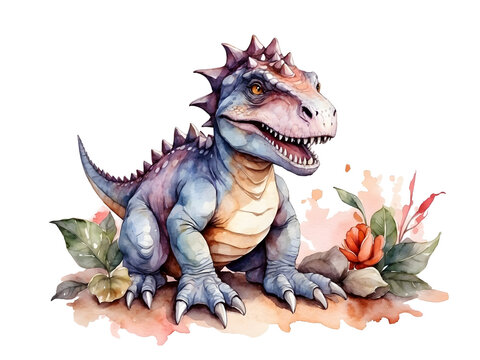 png watercolor dinosaur on four paws, on transparent background, sublimation for t-shirt  your design