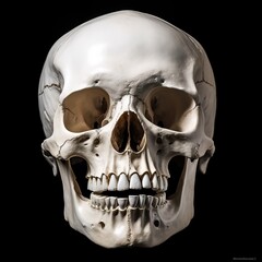 Photo human skull in front aspect isolated on black background.