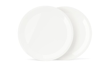Two white porcelain plates standing on white background