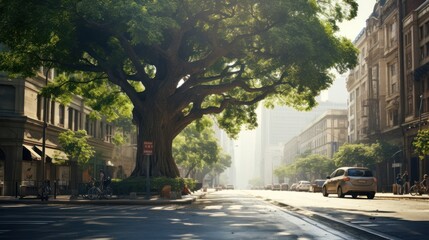  A large tree lies in the middle of a big city road. 