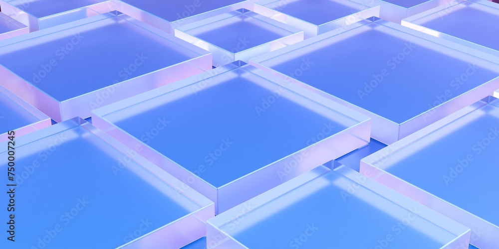 Poster abstract array of thick blue frosted glass rectangle shapes, geometric shape background template