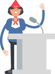 Air Hostess Character Speaking on Podium
