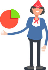 Air Hostess Character Holding Pie Chart
