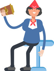Air Hostess Character Drinking Coffee
