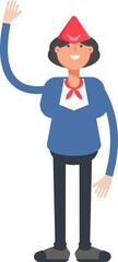 Air Hostess Character Raising One Hand
