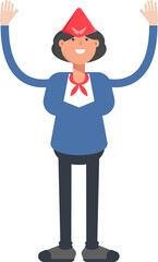 Air Hostess Character Raising Hands
