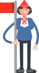 Air Hostess Character Holding Flag Pole
