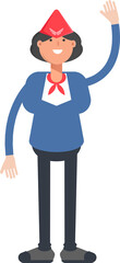 Air Hostess Character Raising Hand Illustration
