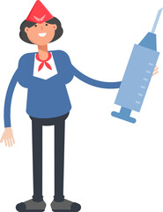 Air Hostess Character Holding Medical Syringe Illustration
