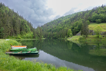 Fototapeta na wymiar Landscape near Dedinky and Stratena with Hnilec river, National Park Slovak Paradise, Slovakia