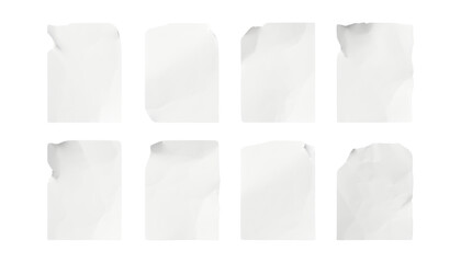 set of white paper isolated on transparent background cutout