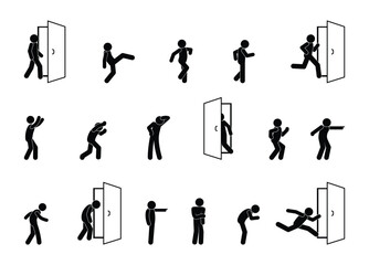 Fototapeta na wymiar stick figure man icon, human silhouettes, people vector illustration, isolated on white, basic poses and gestures