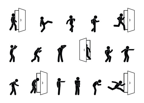stick figure man icon, human silhouettes, people vector illustration, isolated on white, basic poses and gestures