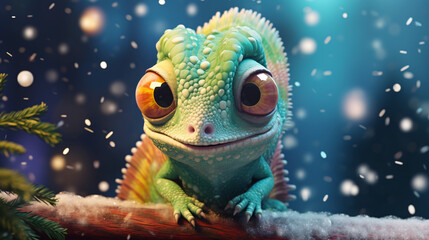 Fototapeta na wymiar Cute christmas chameleon