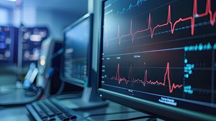 an EKG readout of a steady heartbeat full screen on a modern computer  - obrazy, fototapety, plakaty