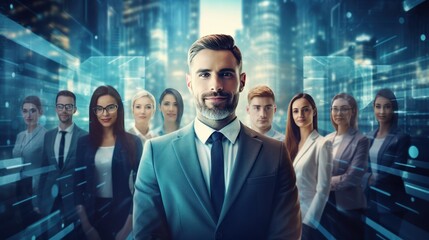 Obraz premium Group of multinational business people and digital technology concept. 