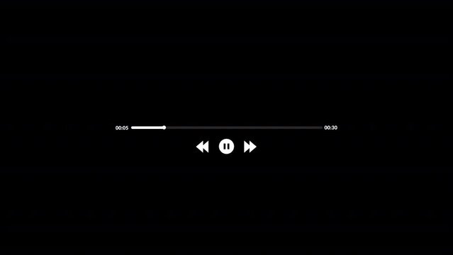 Music player progress bar button with audio reactor, Music timeline or video track player, Timeline bar moving as song media playing, Audio music timeline bar moving with track on black background. 