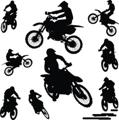 nine motorcycles silhouettes on white