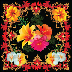 red and yellow color flowers in square decoration