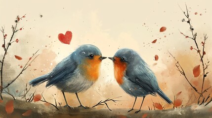 Valentine's Day Love Birds Illustration - obrazy, fototapety, plakaty